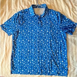 Royal blue golf polo. Awesome BBQ print for summertime! XL. 1764 Signature